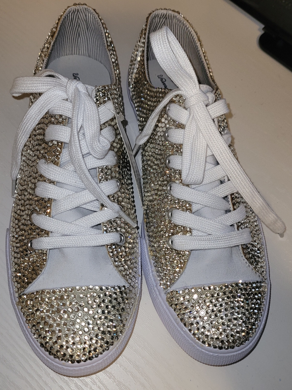 Custom Rhinestone Sneakers Gold White Platform Size 9 Sparkle - Picture 5 of 6